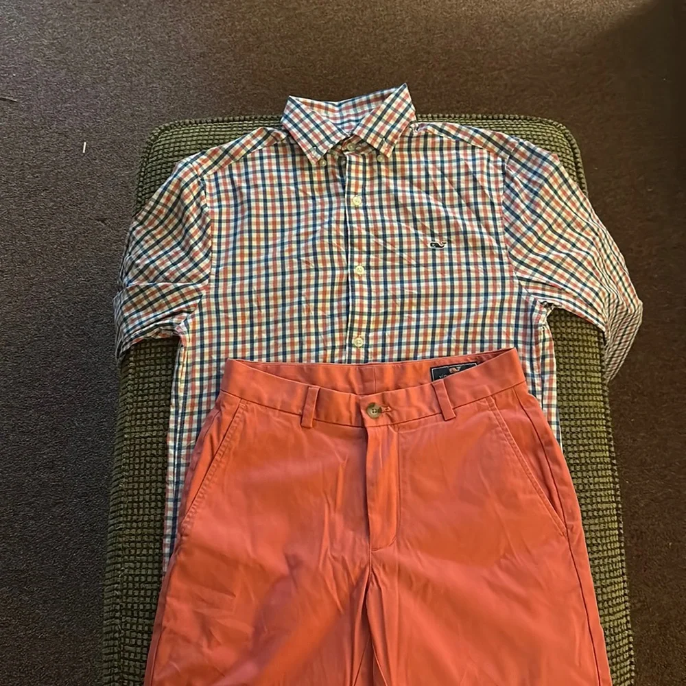 Vineyard Vines checkered Whale Shirt XS and Pink Breaker Shorts 28’ - Picture 1 of 4